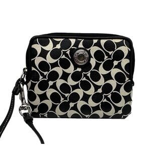 COACH Black and White Signature Coated Canvas Wristlet
